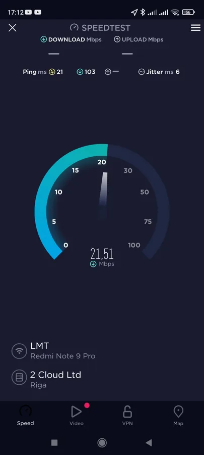 Aptuvenais WiFi ātrums UPLOAD